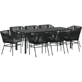 vidaXL Möbel 9-teiliges Garten-Essmöbelset mit Kissen Schwarz Poly Rattan - Gartenstühle 3380924