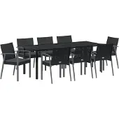 vidaXL Möbel 9-teiliges Garten-Esszimmer-Set mit Kissen Schwarz Poly Rattan - Gartenstühle 3379071