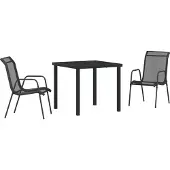 vidaXL 3-teiliges Garten-Ess-Set Schwarz Textilene und Stahl, Gartenstühle DesignMöbel Neu