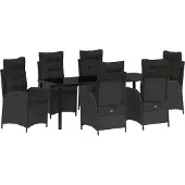 vidaXL Möbel 7-teiliges Garten-Dining-Set mit Kissen Schwarz Poly Rattan - Gartenstühle 3380489