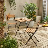Sweeek - Garten-Essgruppe im Bistro-Stil, 2 Stühle, klappbar - Schwarz