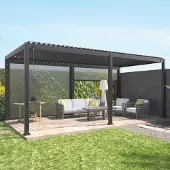 Sweeek - Pergola mit Lamellendach Triomphe 3x6m mit 2 Markisen 3m - Anthrazit