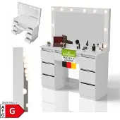 Juskys Lilia Frisiertisch / Schminktisch - Inkl. LED und Schubladen - Weiß