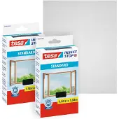 TESA 2x Fliegengitter Standard Insektenschutz Fenster ohne Bohren grau 1,5x1,8 m