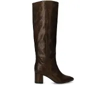 Manfield Braune Lederstiefel mit Absatz und Schlangenmuster | Größe 36