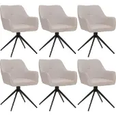 Mendler 6er-Set Esszimmerstuhl MCW-O47, Küchenstuhl Armlehne, drehbar Auto-Return, Stoff/Textil (270g/m²) cremeweiß