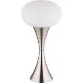 Globo Lighting Tischleuchte Metall Nickel matt, Glas opal, Kabel PVC schwarz, Wippschalter am Kabel, ø: 180mm, H: 369mm, Kabellänge 1500mm, exkl. 1x E14 25W 230V