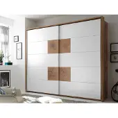 Möbelando Schwebetürenschrank Schlafzimmerschrank Kleiderschrank Schrank "Constantin I" Wildeiche / Weiß / Absetzung Hirnholz
