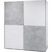 Möbelando Schwebetürenschrank Kleiderschrank Schiebetürenschrank Schrank "Noni I" Weiß / Schachbrett Beton