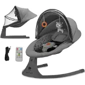 Kinderkraft Elektrische 2-in-1 Babywippe/Babyliege LUMI 2 von – Wippe mit sanfter Seitenbewegung, 12 Melodien, Timer & Moskitonetz – Grau