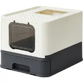 Songmics Adigo Katzentoilette mit Schiebeschale und Mesh-Deckel, grau, bis 15 kg