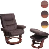 MCA Relaxsessel HWC-J42, Fernsehsessel TV-Sessel Hocker, Stoff schwarz-braun WildKunstleder, Gestell Walnuss-Optik