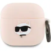 Karl Lagerfeld Kla4Runchp Airpods 4 Abdeckung Różowy/Rosa Silikon Choupette Kopf 3D