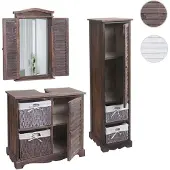 Mendler Badezimmerset HWC-H20, Badmöbel-Set Hochschrank Waschbeckenunterschrank Wandspiegel shabby braun