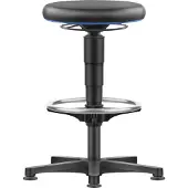 BIMOS Allround Hocker , sitzhöhenverstellbar, mit Gleiter & Fußring, Kunstlederbezug, abwaschbar, unempfindlich gegen Öle & Desinfektionsmittel, Farbring blau