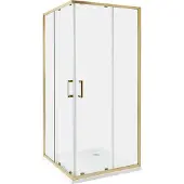 Beliani Duschkabine Gold aus Sicherheitsglas Aluminium Rahmen Eckeinstieg mit Magnetschloss Doppelte Schiebetüren 90x90x185cm Modernes Design