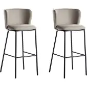 Beliani Barstuhl 2er Set Taupe Stoffbezug und Metall mit Niedriger Lehne Fußstützen Retro Design Sitzmöbel Wohnzimmer Küche Bar Wohnküche Ausstattung
