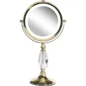 Beliani Schminkspiegel Gold Eisen rund doppelseitig drehbar mit LED Licht Ständer 5-fach Vergrößerung Modern Kosmetikspiegel Tischspiegel