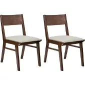 Beliani Esszimmerstühle 2er-Set Gestell aus dunklem Gummibaumholz Sitzfläche aus beige Stoff Armlos Retro Traditionelles Design