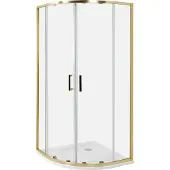 Beliani Duschkabine Gold Sicherheitsglas u. Aluminiumprofile 90x90 cm Halbrund 185 cm Hoch mit Magnetschloss u. 2 Schiebetüren Modern Duschabtrennung