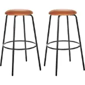 Beliani Barhocker Orange Samt und Metall ohne Lehne mit Fußstützen Retro Design Sitzmöbel Wohnzommer Küche Bar Wohnküche Ausstattung