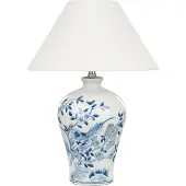 Beliani Tischlampe Blau und Weiß Porzellan Vasenform 55 cm Stoffschirm Kegelform Handbemalt Kabel mit Schalter Modern Schlaf- u. Wohnzimmer Beleuchtung