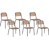 Beliani Gartenstuhl 6er Set Hellbraun Akazienholz mit Rückenlehne Lattenoptik Ohne Armlehnen Rustikaler Stil Outdoor Stühle für Garten Terrasse