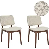Beliani Esszimmerstuhl 2er Set Beige Bouclé Gepolstert mit Dunklem Holzgestell Ohne Armlehnen für Wohnzimmer Essbereich Gästezimmer Arbeitszimmer