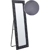 Beliani Standspiegel Dunkelgrau Samt 50 x 150 cm Rechteckig mit Strasssteinen Samtrahmen Glamourös Ganzkörperspiegel für Wohnzimmer Schlafzimmer Flur