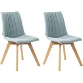 Beliani Esszimmerstuhl 2er Set Hellblau Stoffbezug Gesteppt Vertikale Steppung Helle Holzbeine Ohne Armlehnen Retro-Design Wohnzimmer Küche Wohnküche