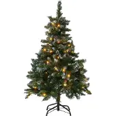 Beliani Weihnachtsbaum 120 cm Grün Kunststoff Metall mit Schnee bestreut inkl. LED Beleuchtung Metallständer mit Zapfen geschmückt Weihnachten