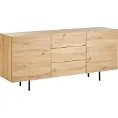 Beliani Sideboard Heller Holzfarbton 163 x 41 x 72 cm 3 Schubladen 2 Türen Schränke Modern Skandinavisch Elegant Multifunktional Stauraum Wohnzimmer