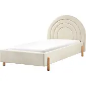 Beliani Bett Beige Stoff Gepolstert Lattenrost 90 x 200 cm Hohes Rundes Kopfteil Retro Schlafzimmer Möbel Ausstattung