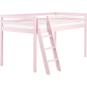 Beliani Kinderbett Rosa Kiefernholz mit Leiter Gelände Lattenrost 90x200 cm Modern Kinderzimmer Jugendbett Einzelbett Hochbett Mittelhochbett