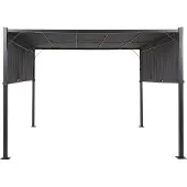 Beliani Garten Pergola Grau mit Dach LED-Beleuchtung Sonnenschutz Gartenausstattung Wasserabweisend Quadratisch Garten-Möbel Terrassen-Möbel Pavillon