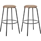 Beliani Barhocker Hellbraun Samt und Metall ohne Lehne mit Fußstützen Retro Design Sitzmöbel Wohnzommer Küche Bar Wohnküche Ausstattung