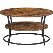 Vasagle Couchtisch rund mit Eisengestell Ø 80 x 45 cm einfacher Aufbau abkanten Kaffeetisch Sofatisch Wohnzimmertisch mit Ablage Vintage Industrie-Design LCT80BX