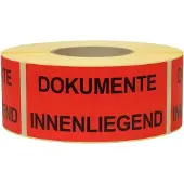 Transpak Hinweisetikett Masse 145x70mm Papier rot DOKUMENTE innenliegend