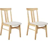 Beliani Esszimmerstühle 2er-Set Gestell aus hellem Gummibaumholz Sitzfläche aus beige Stoff Armlos Retro Traditionelles Design