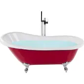 Beliani Badewanne Rot / Silber 153 x 77 cm Acryl mit Überlauf und Löwenfußen Freistehend Oval Retro