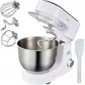 Ideal Planetenmischer, Knetaufsatz, Schneebesen, Schüssel de Edelstahl de 4 Liter, 6 Geschwindigkeiten, Deckel de Sicherheit, Maschine de Teig, weiß