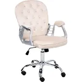 Beliani Bürostuhl Beige Samt mit Bremsbaren Rollen Gasdruckfeder Höhenverstellbar Drehbar Wippfunktion Knopfheftung Chesterfield Prinzessin Drehstuhl