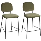 Beliani Barstühle 2er Set Olivgrün Samtstoff mit Hoher Lehne Fußstütze Schwarze Metallbeine Modernes Design für Esszimmer Wohnzimmer Theke Küchenbar