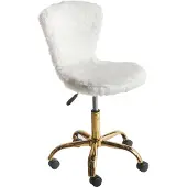 Beliani Bürostuhl Weiß Felloptik Höhenverstellbar Drehbar Bremsbare Rollen ohne Armlehnen Modern Drehstuhl Büro Arbeitszimmer Home-Office Ausstattung