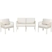 Beliani Lounge Set Hellbeige Kunststoff 3-teilig für 4 Personen mit Kissen Stoff 2er Sofa und 2 Sessel Outdoor Terrasse Garten Ausstattung