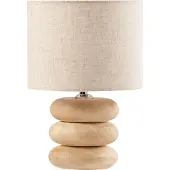 Beliani Tischlampe Beige und Hellbraun aus Baumwolle Mangoholz Sockel Modernes Design Tischleuchte Wohnaccessoires Wohnzimmer