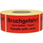 Transpak Hinweisetikett Masse 145x70mm Papier rot Bruchgefahr Nicht werfen! Fragile!