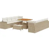 vidaXL Gartensofa-set mit Kissen 11 pcs Beige und Creme Poly-Rattan