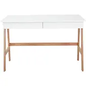 Möbilia Schreibtisch | 2 Schubladen | Tischplatte MDF weiß matt | Gestell Holz natur | B 120 x T 60 x H 77 cm | 28020025 | Serie SCHREIBTISCH
