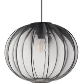 Beliani Hängelampe Schwarz Nylon Stoffschirm Kugelform Rund Geriffelt 1-Flammig Rillen Optik Modern Beleuchtung für Esszimmer Schlafzimmer Wohnzimmer